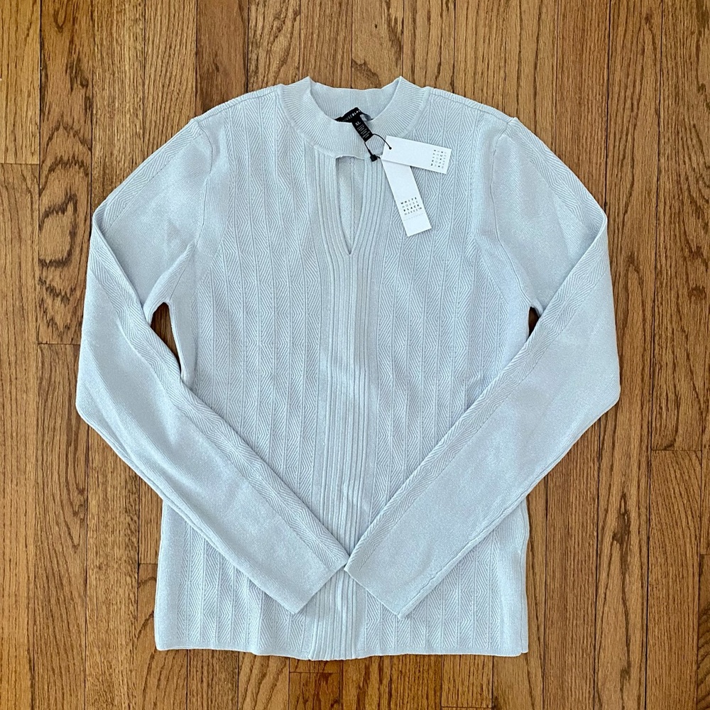 Metallic silver keyhole sweater